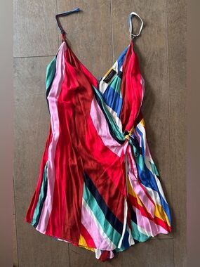 Zara Colorblock Wrap Romper Tie Front Striped Mini